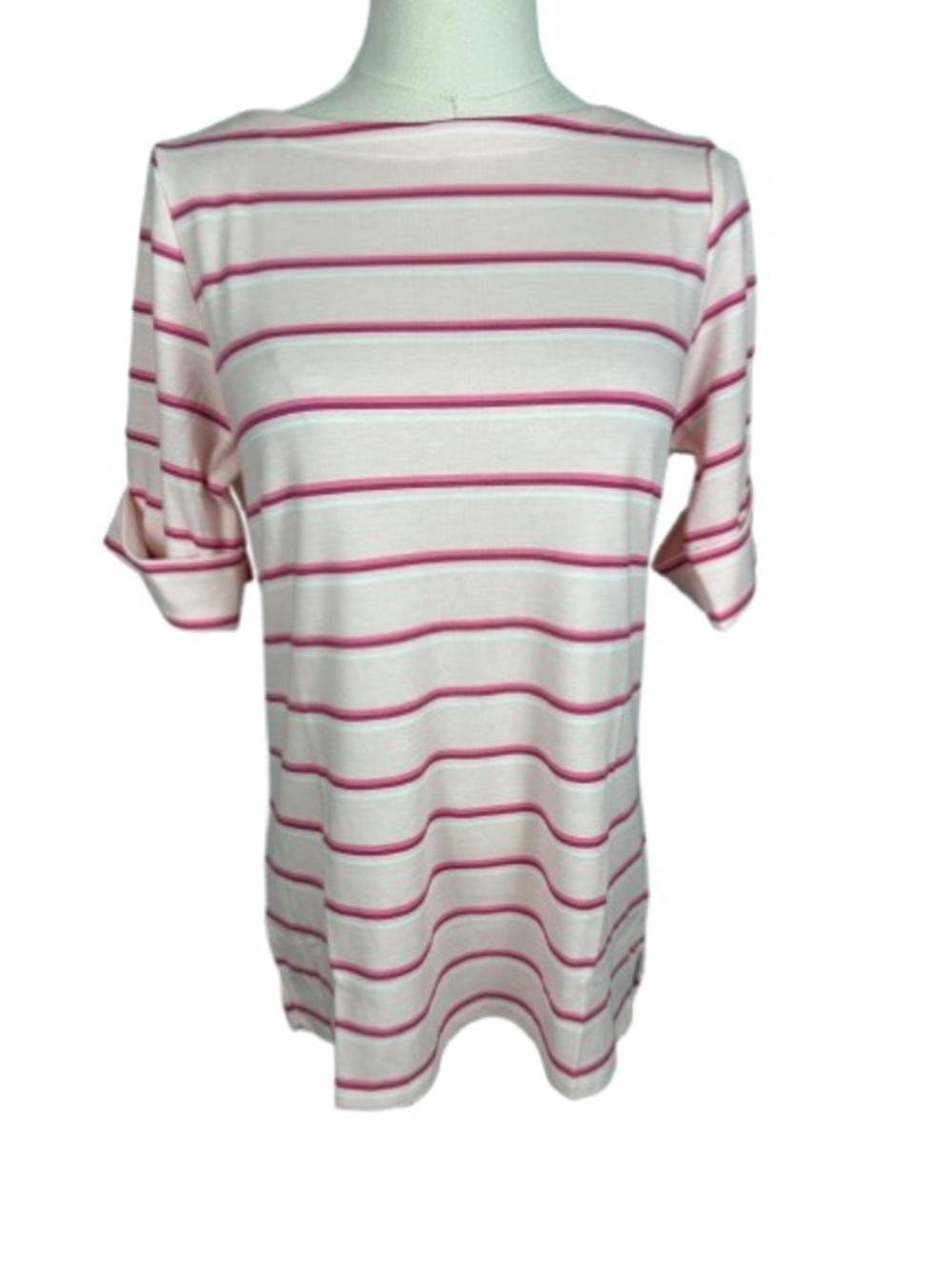 Style & Co. White Tee with Pink Stripes Size M